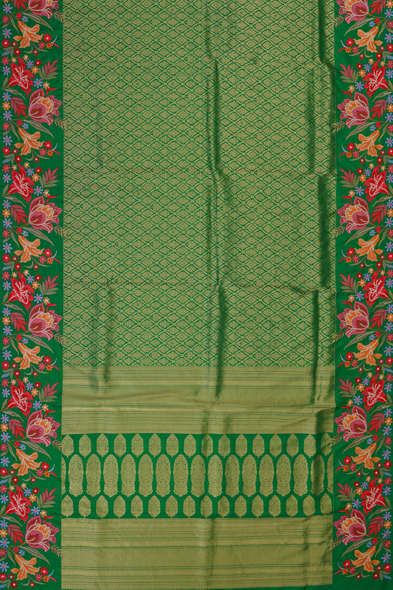 Banarasi Silk Brocade Green Saree With Embroidery Border