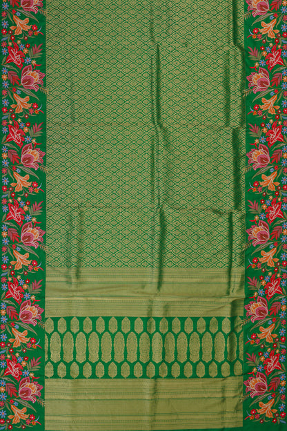 Banarasi Silk Brocade Green Saree With Embroidery Border
