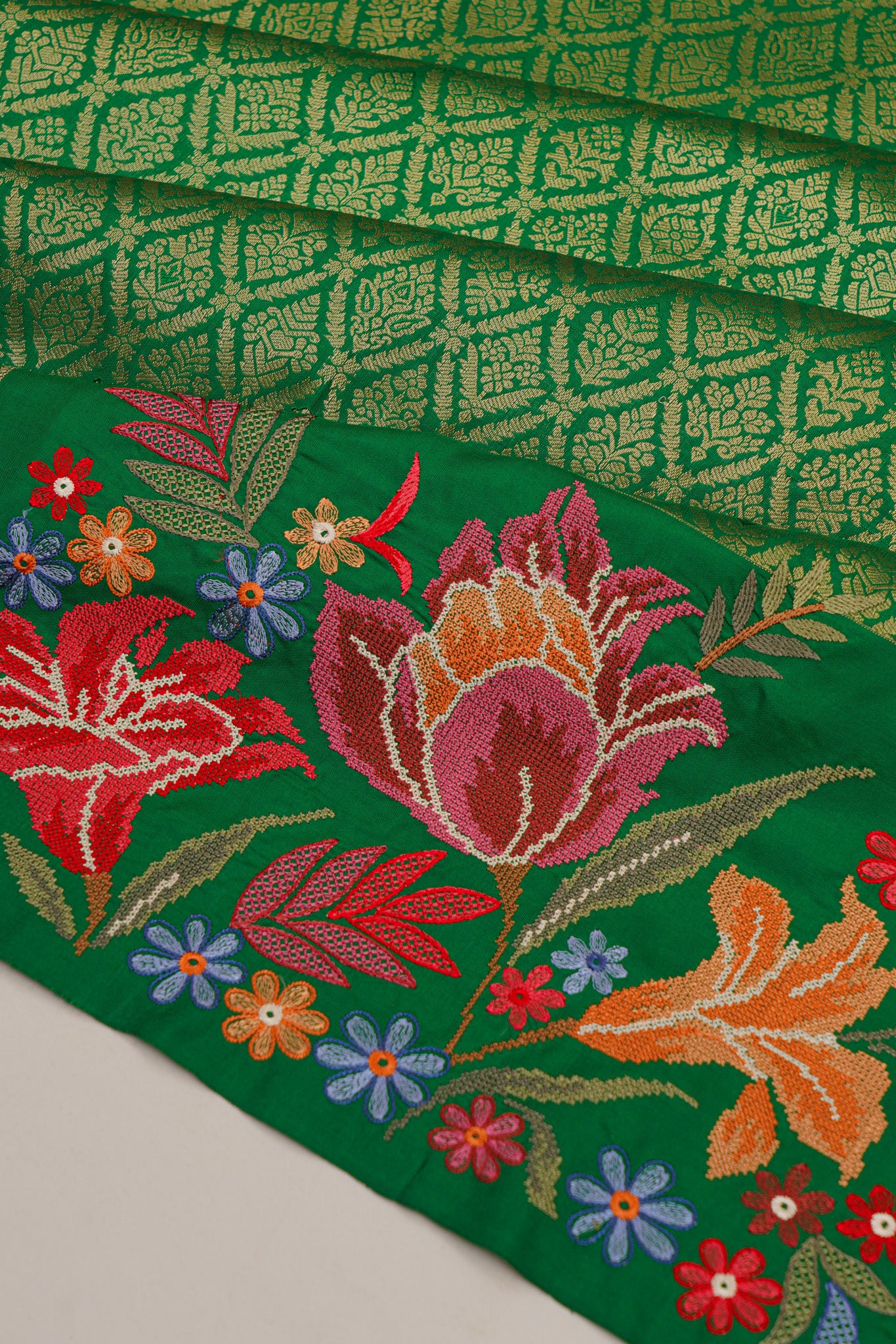 Banarasi Silk Brocade Green Saree With Embroidery Border