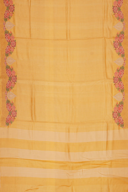 Tussar Checks Yellow Saree With Embroidery Border