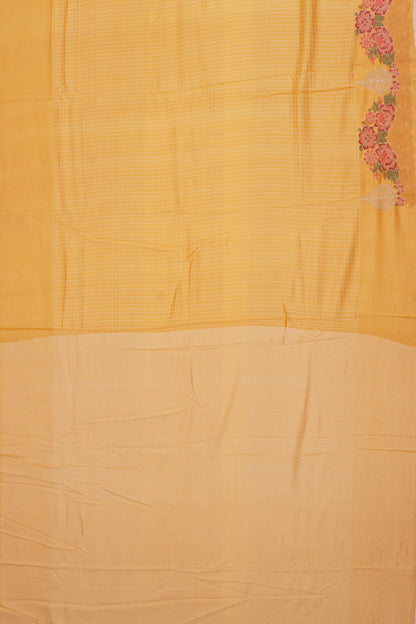 Tussar Checks Yellow Saree With Embroidery Border