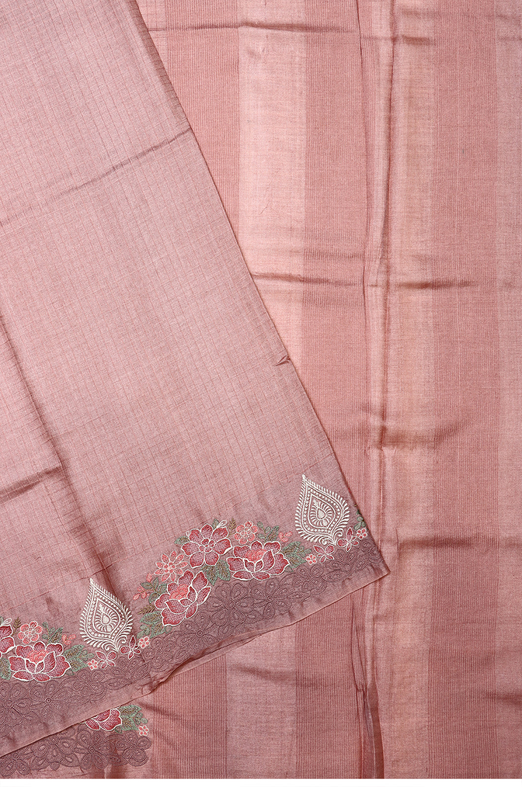 Tussar Checks Cream Saree With Embroidery Border