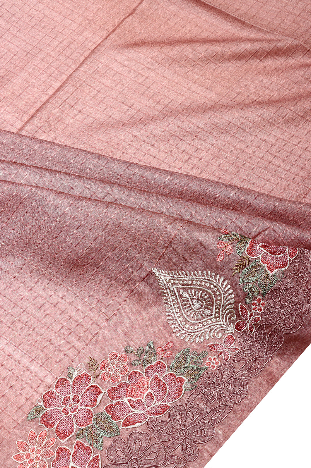 Tussar Checks Cream Saree With Embroidery Border