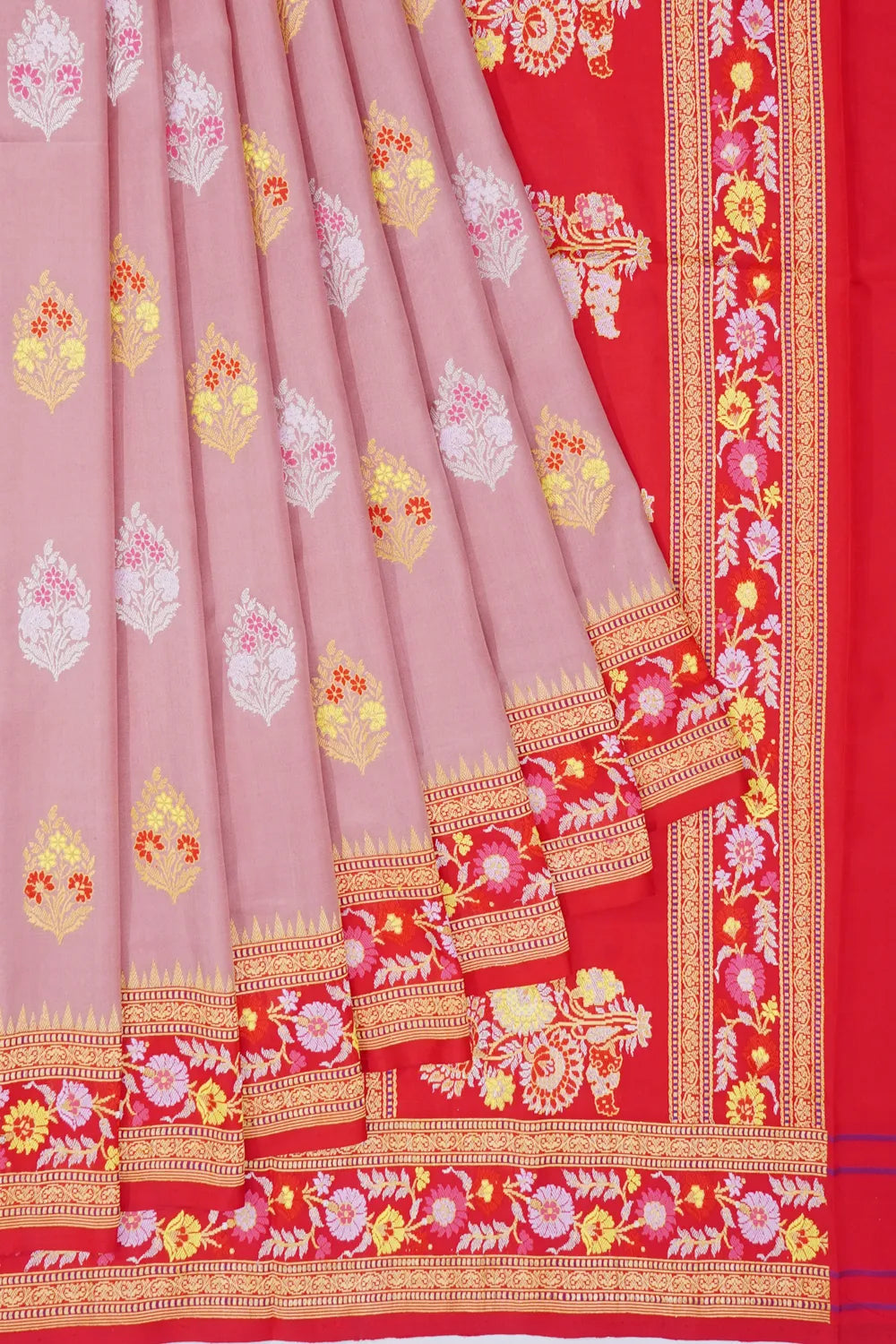 Banarasi Silk Kadwa Butta And Meenakari Lavender Saree