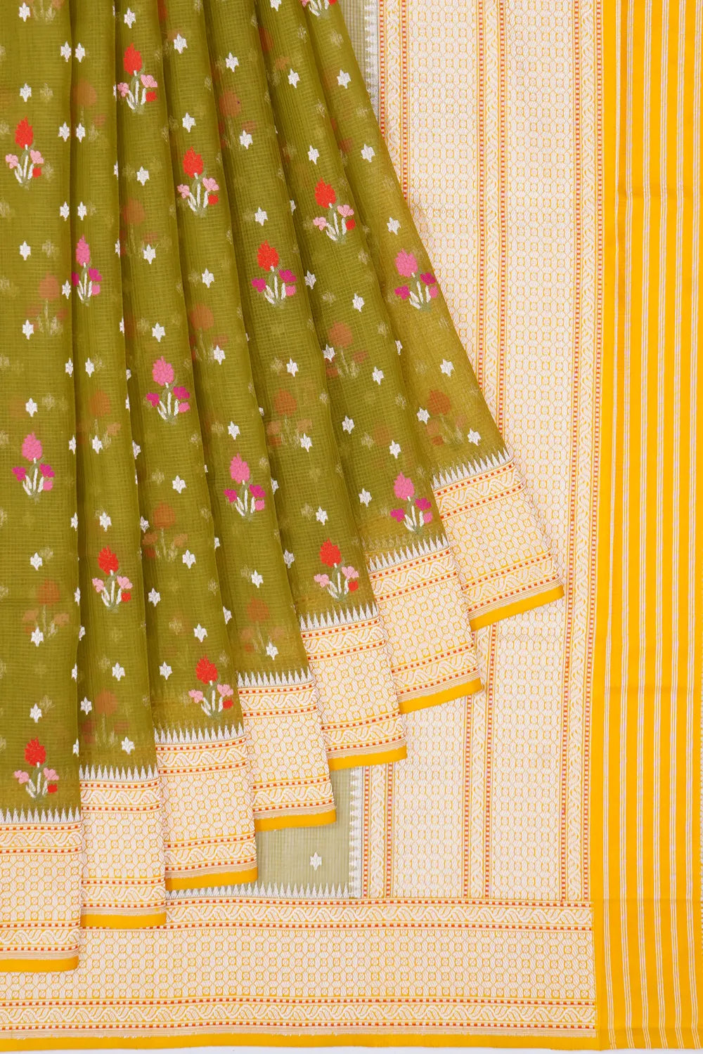 Banarasi Kora Organza Jamdani Butta Green Saree