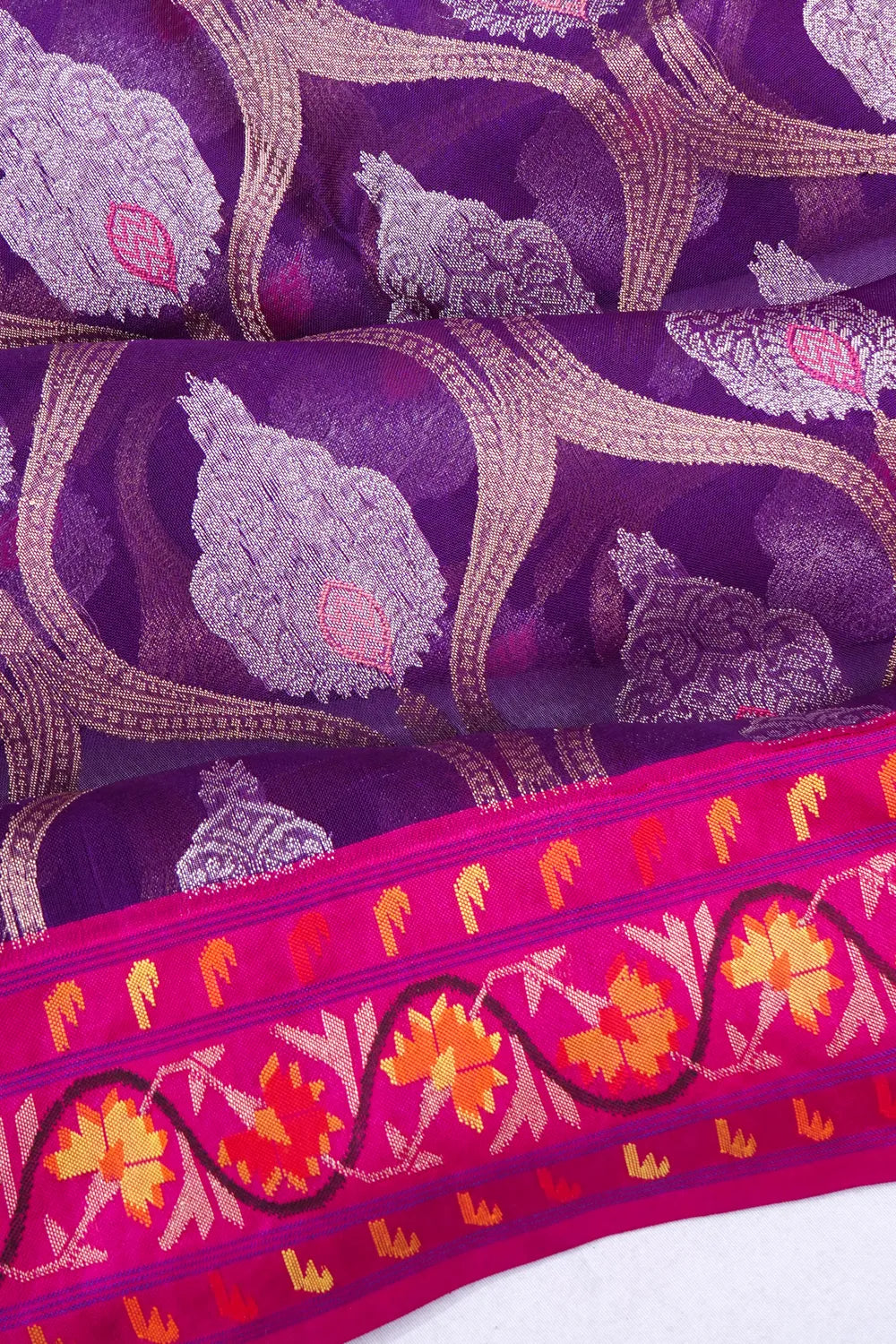 Banarasi Kora Organza Jaal Violet Saree