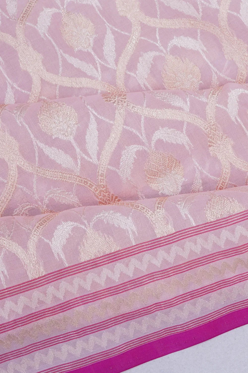 Banarasi Kora Organza Brocade Baby Pink Saree