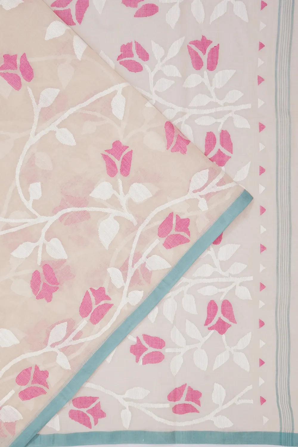 Dhakai Handspun Cotton Jaal Cream Saree