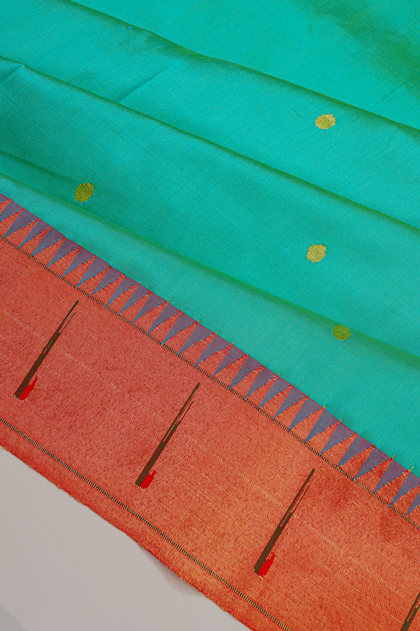 Paithani Silk Butta Sea Green Saree With Single Muniya Border
