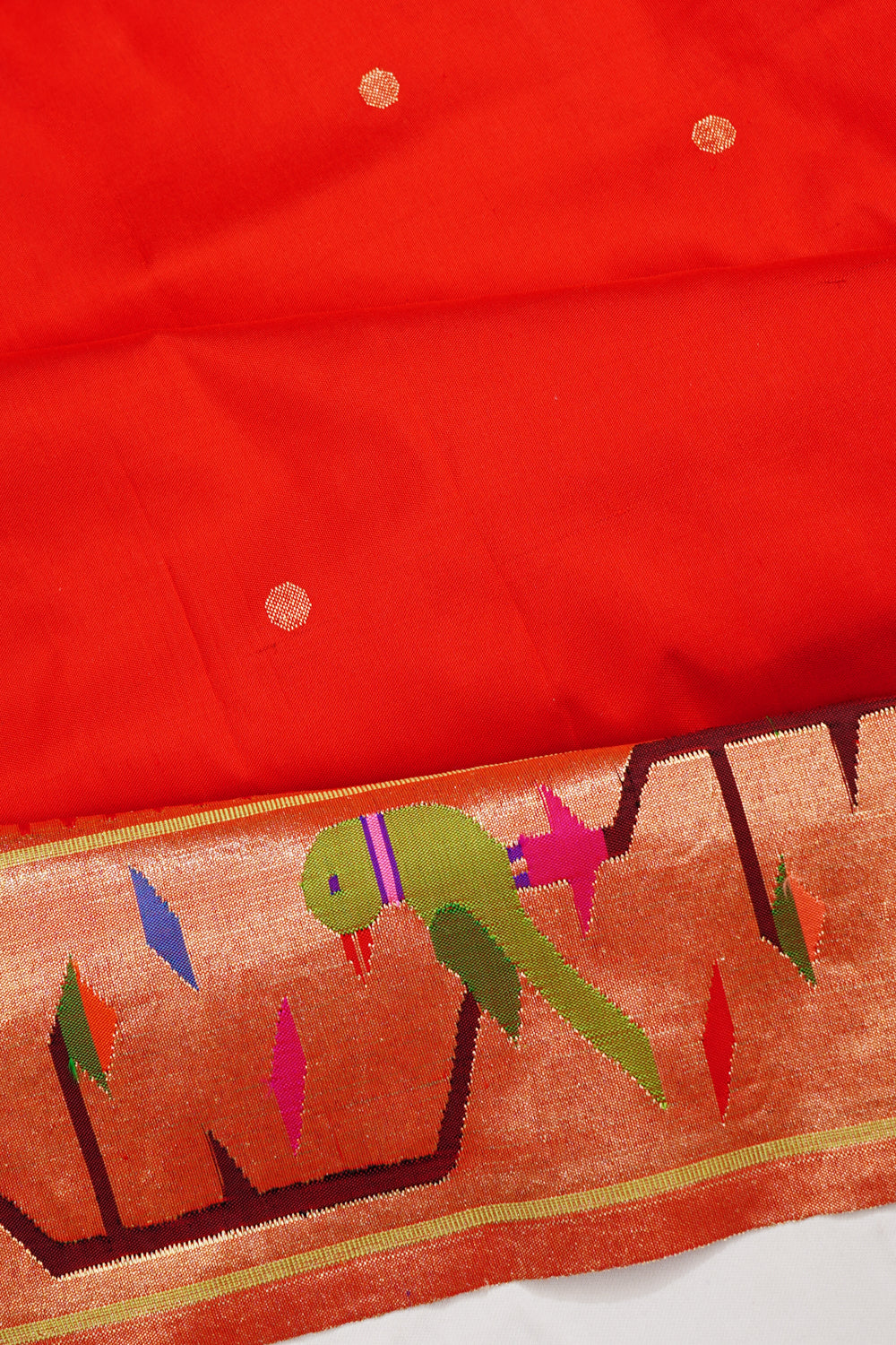 Paithani Silk Butta Red Saree With Akruthi Border