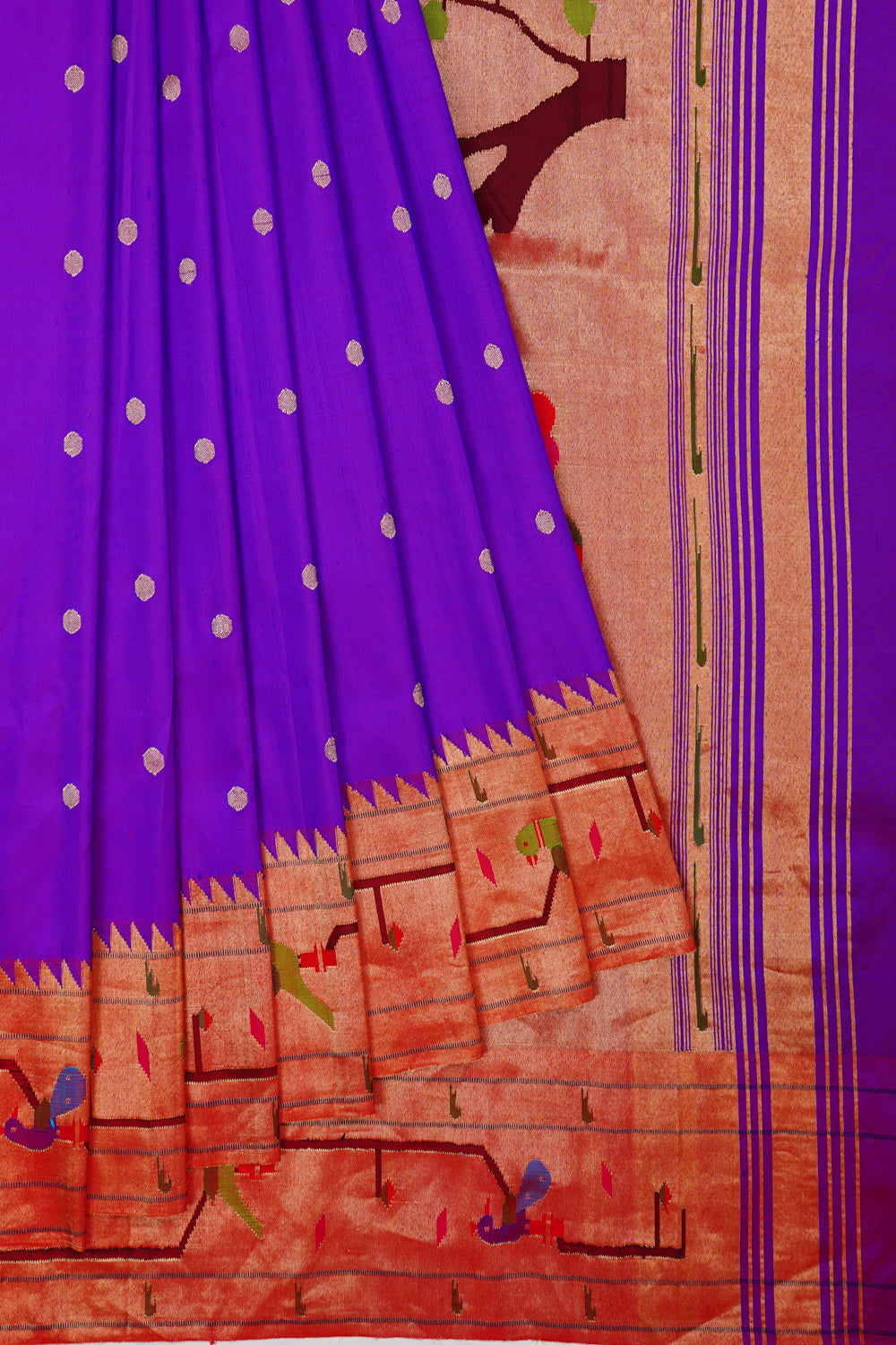 Paithani Silk Butta Violet Saree With Akruthi Border