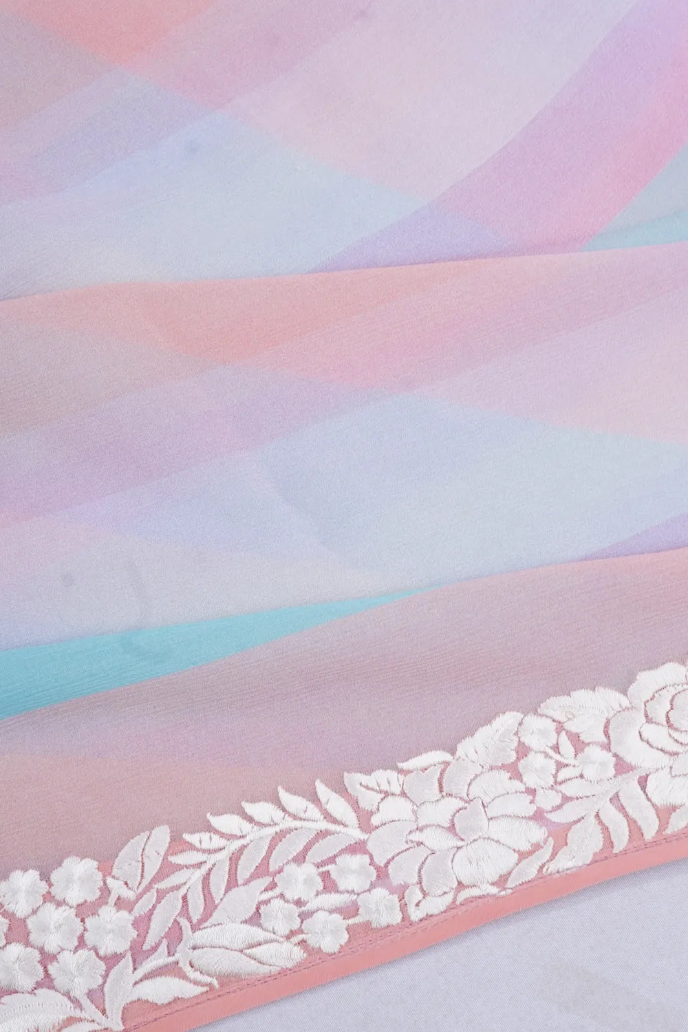 Chiffon Georgette Lines Multicolour Sky Blue Saree With Embroidery Border