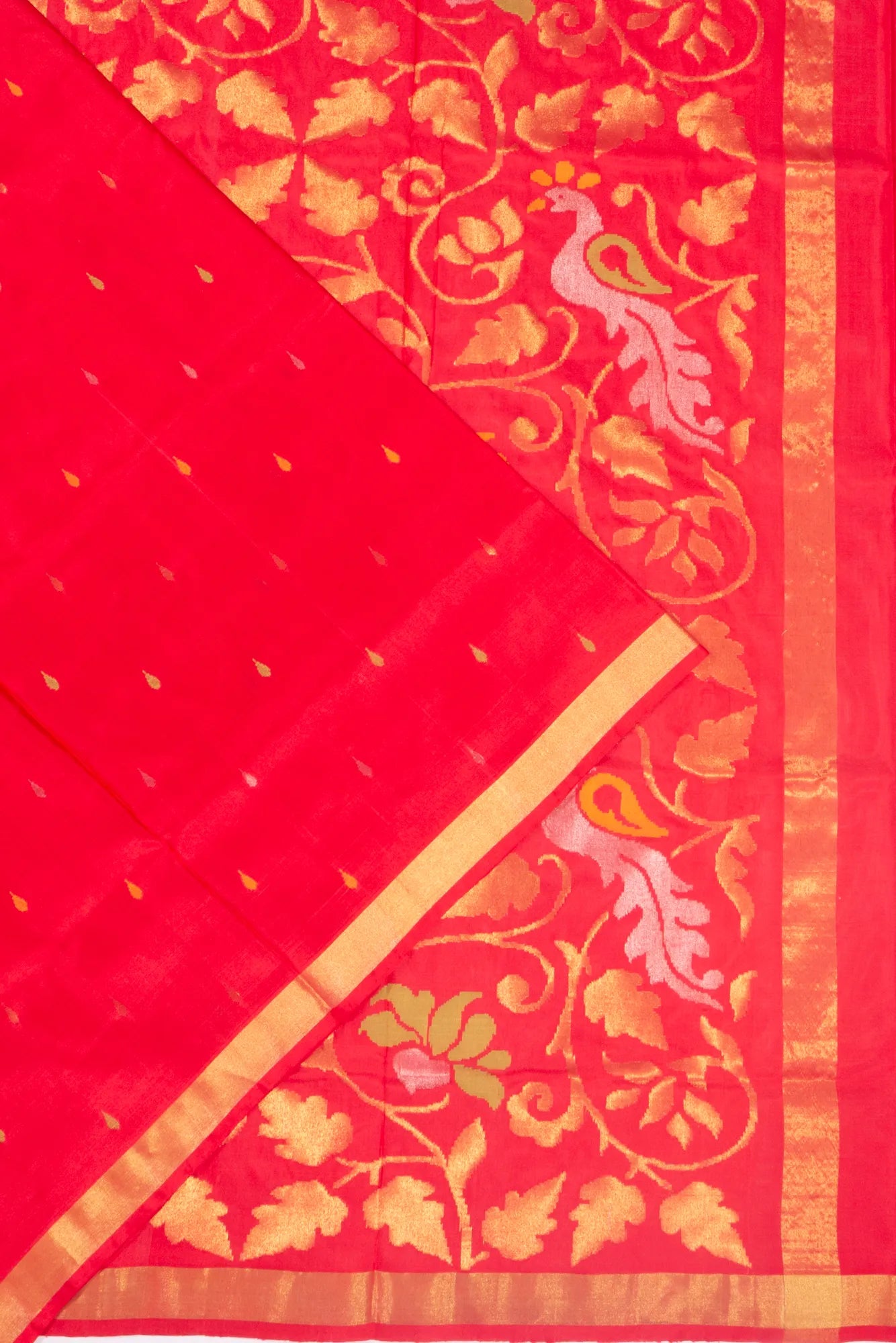 Uppada Silk Butta Red Saree With Jamdani Pallu