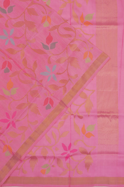 Uppada Silk Jamdani Jaal Baby Pink Saree