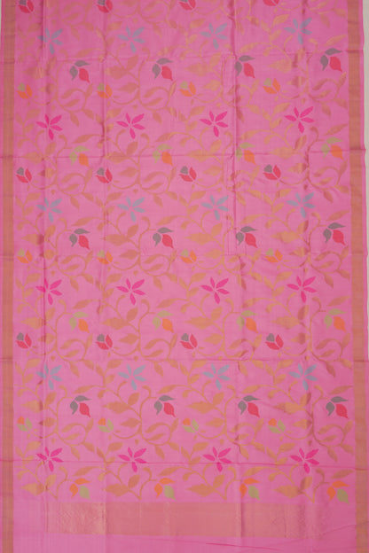 Uppada Silk Jamdani Jaal Baby Pink Saree