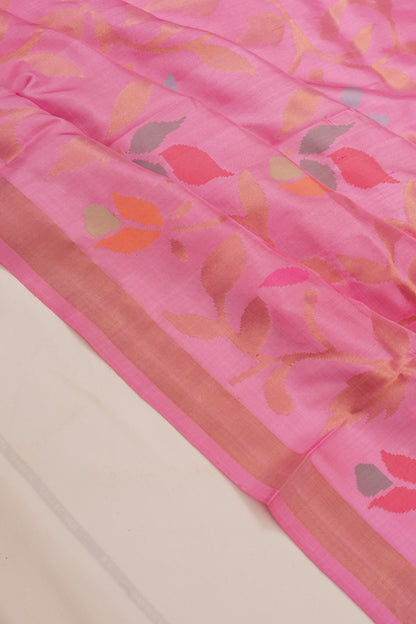Uppada Silk Jamdani Jaal Baby Pink Saree