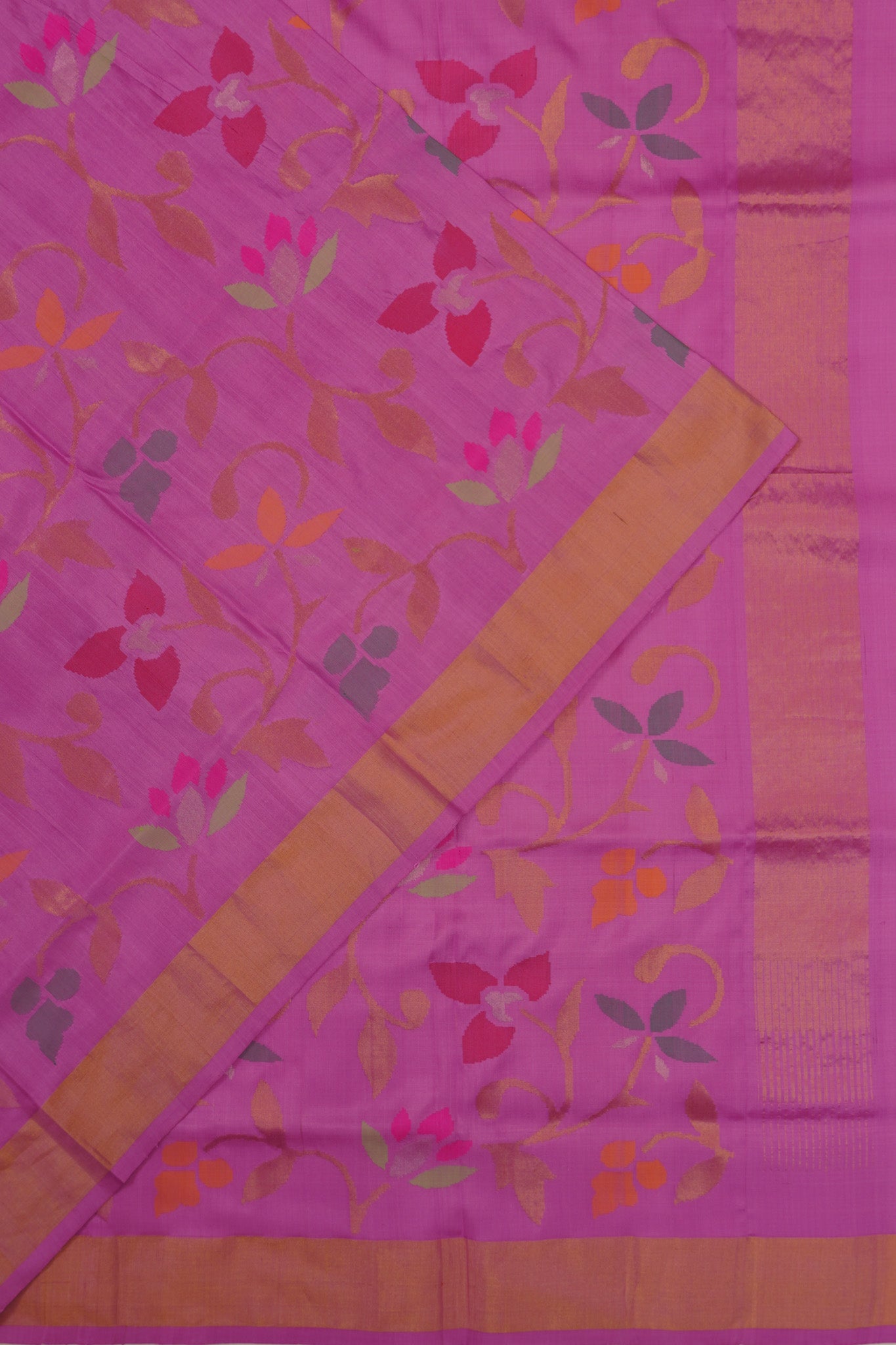 Uppada Silk Jamdani Jaal Pink Saree