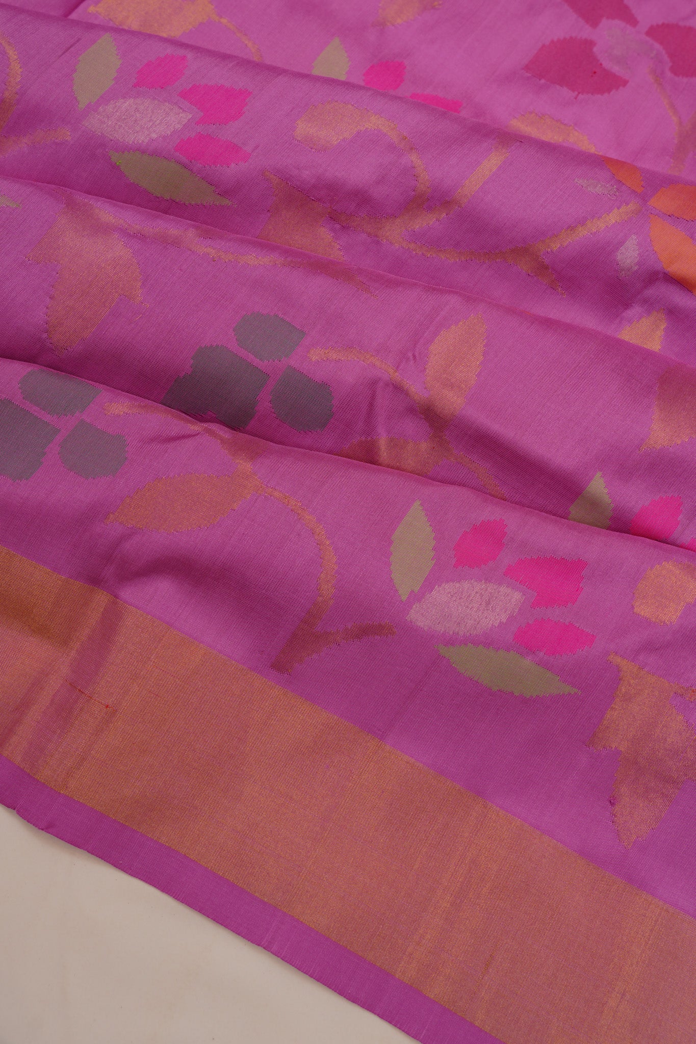 Uppada Silk Jamdani Jaal Pink Saree