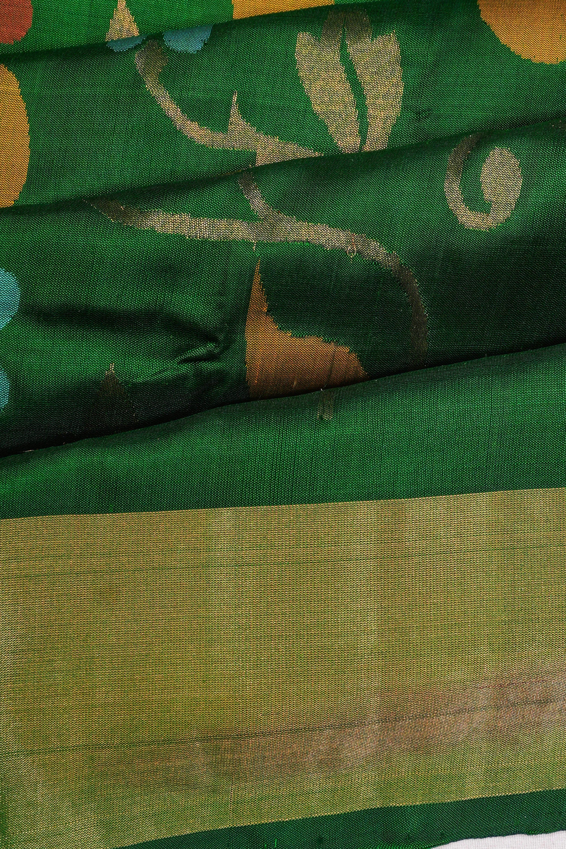 Uppada Silk Jamdani Jaal Green Saree