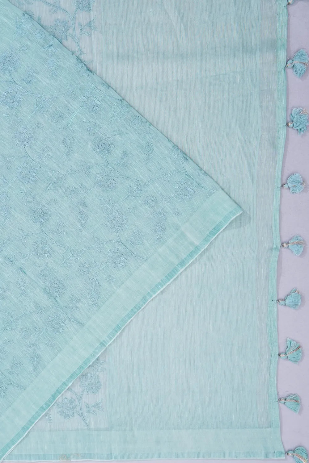 Linen Embroidery Jaal Sky Blue Saree