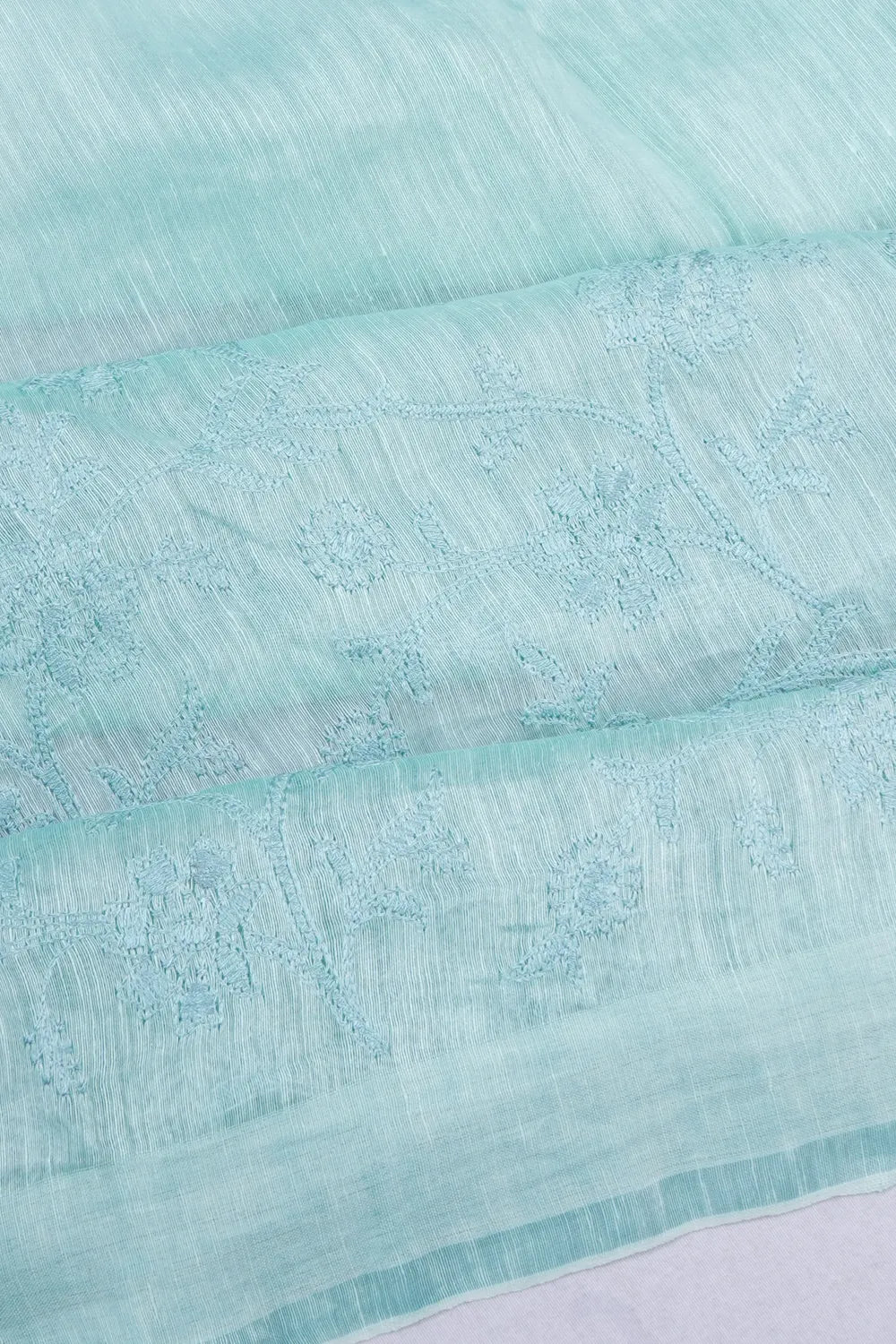Linen Embroidery Jaal Sky Blue Saree