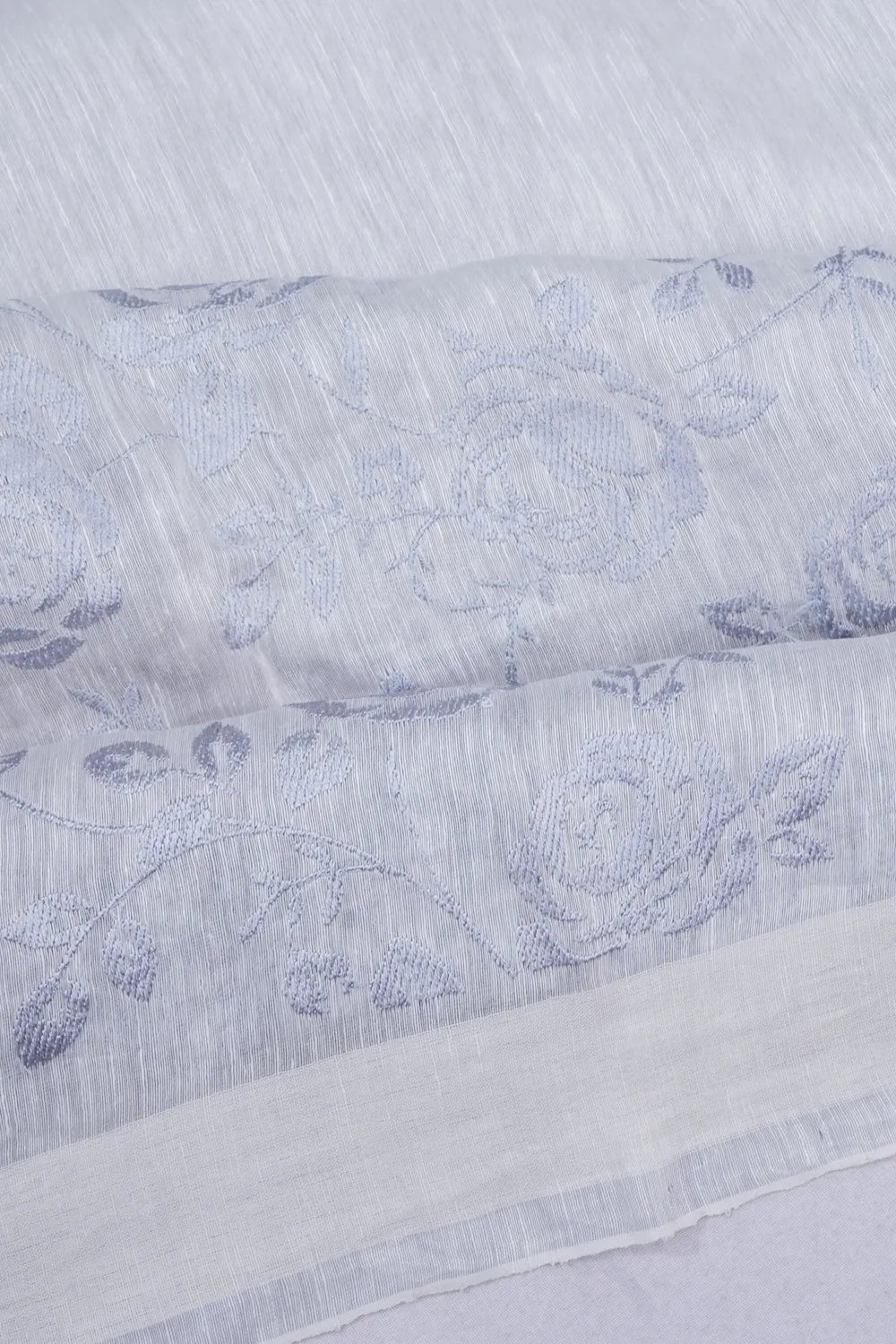 Linen Embroidery Jaal Pastel Blue Saree