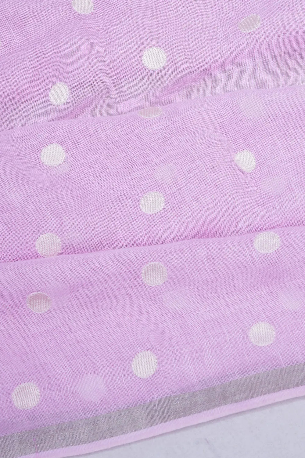 Linen Polka Dot Butta Baby Pink Saree