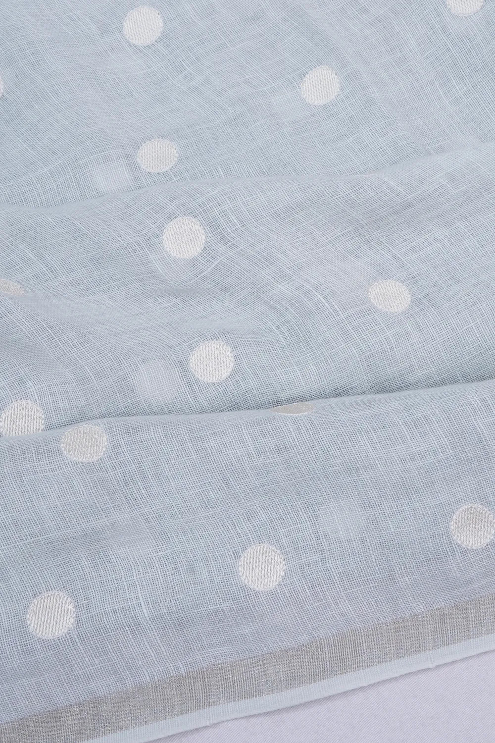 Linen Polka Dot Butta Pastel Blue Saree