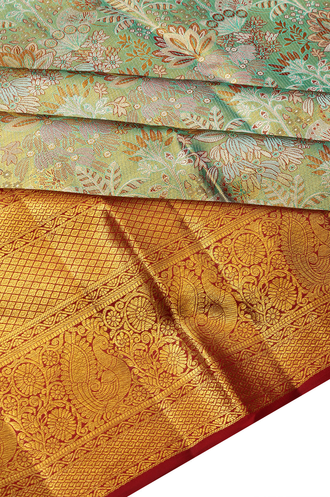 Taranga Kanchi Silk Tissue Brocade Green Saree