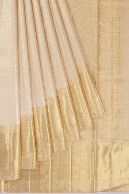 Kankatala Kanchipuram Silk Tissue Brocade Cream Saree g2