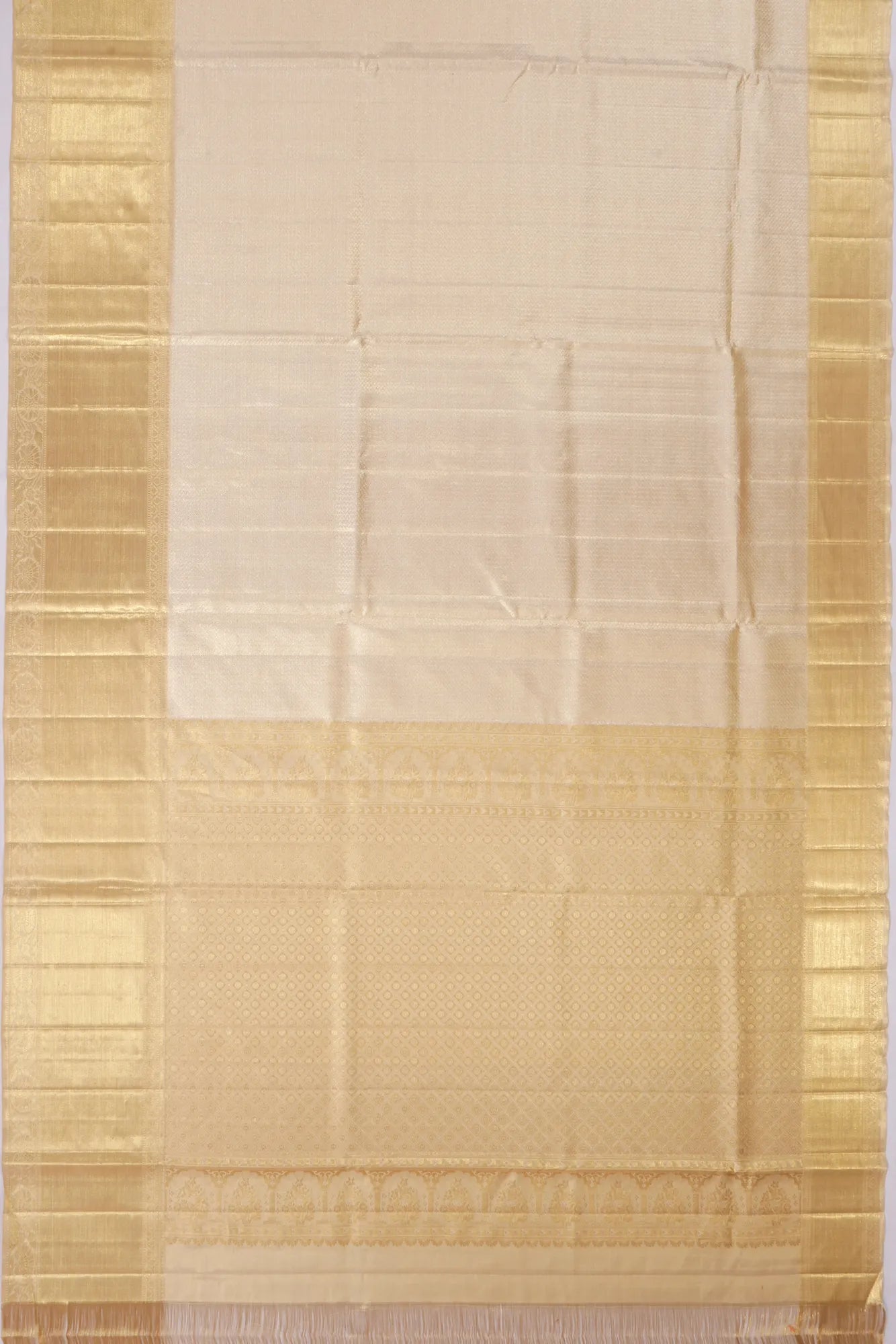 Kankatala Kanchipuram Silk Tissue Brocade Cream Saree g2