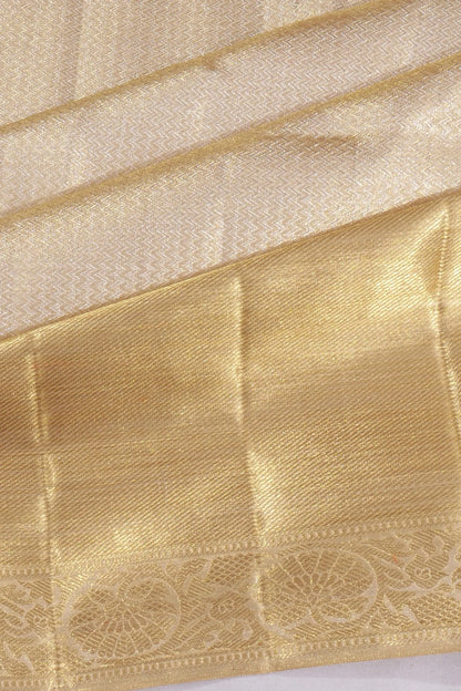 Kankatala Kanchipuram Silk Tissue Brocade Cream Saree g2