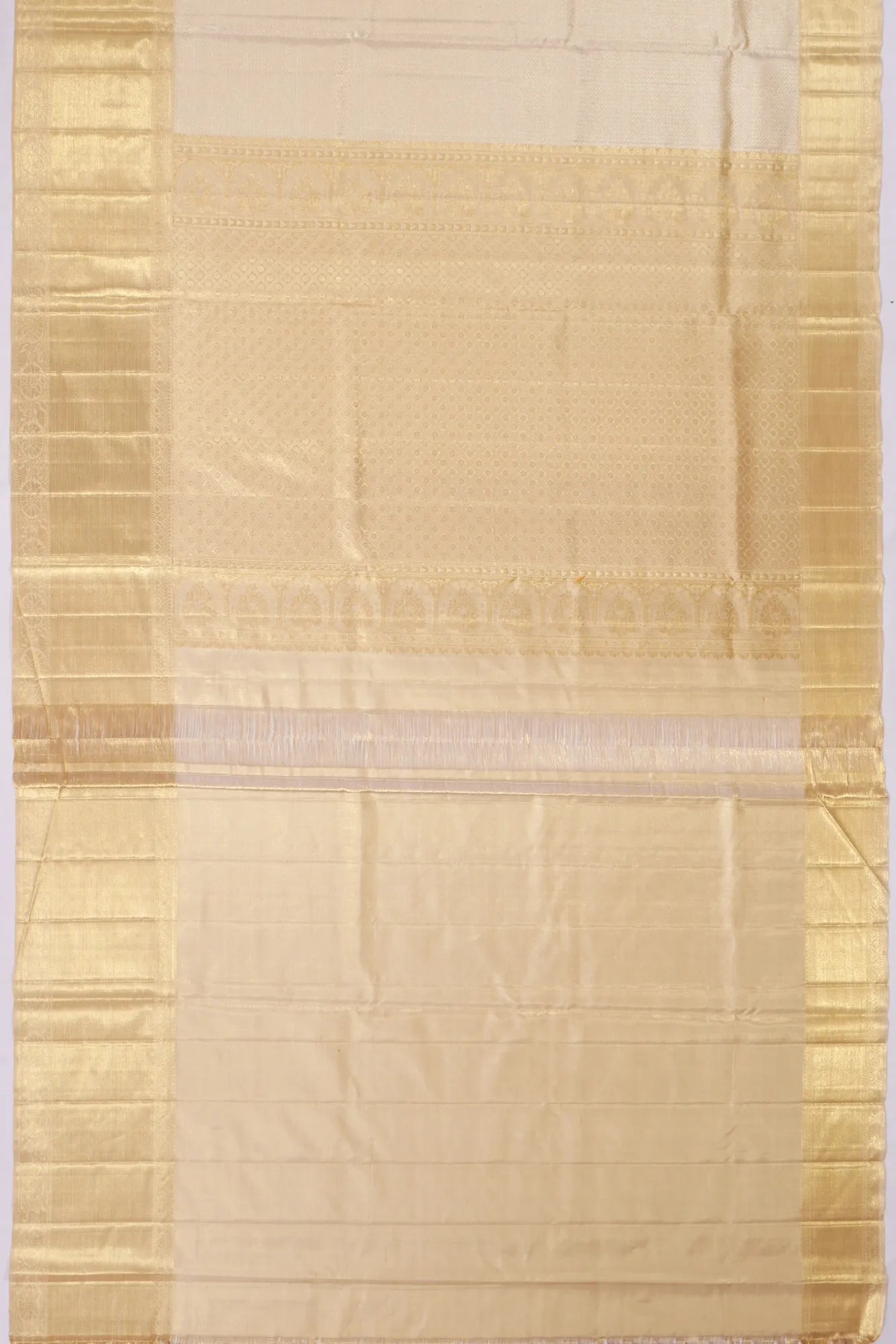 Kankatala Kanchipuram Silk Tissue Brocade Cream Saree g2