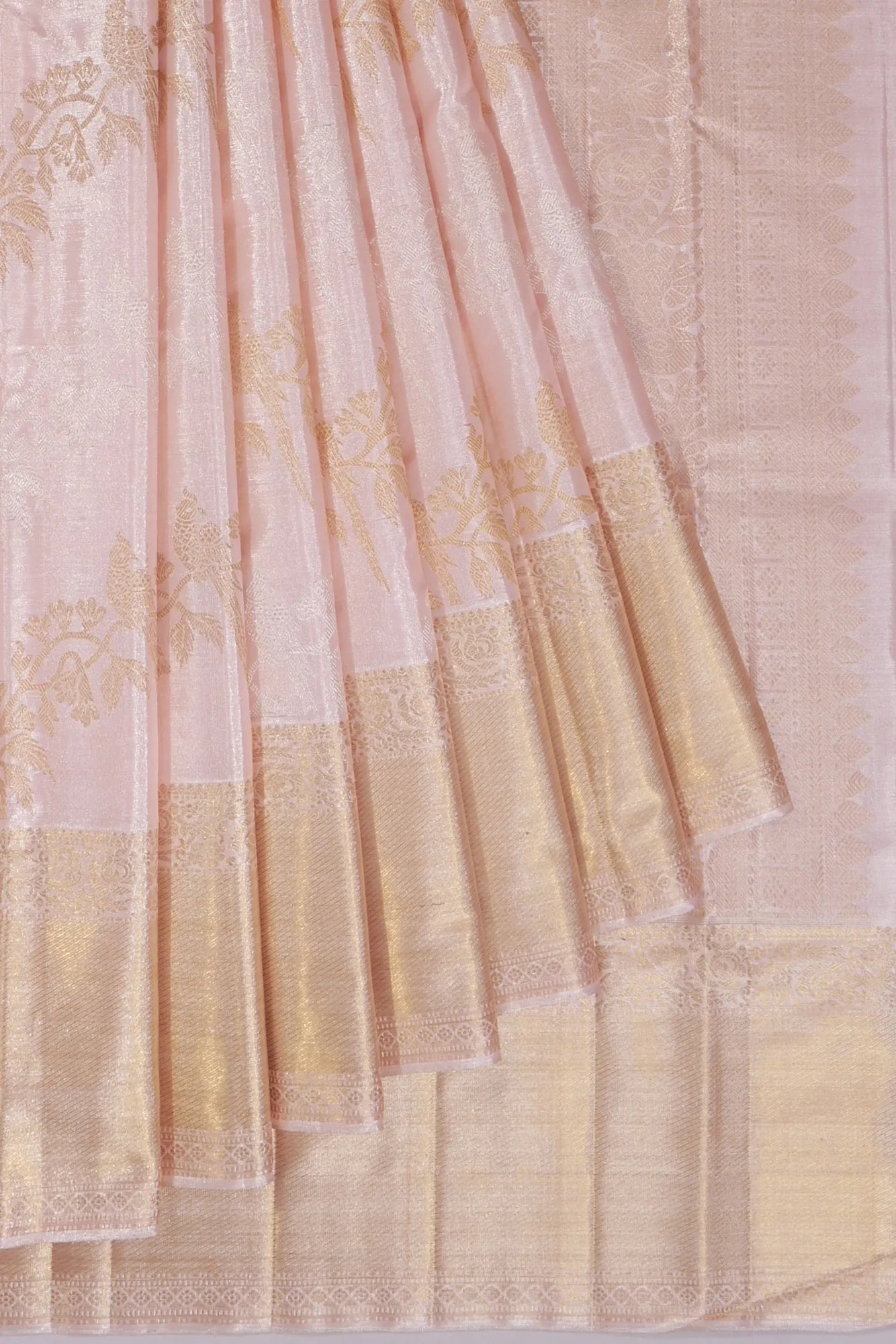Kanchipuram Silk Tissue Jaal Baby Pink Saree