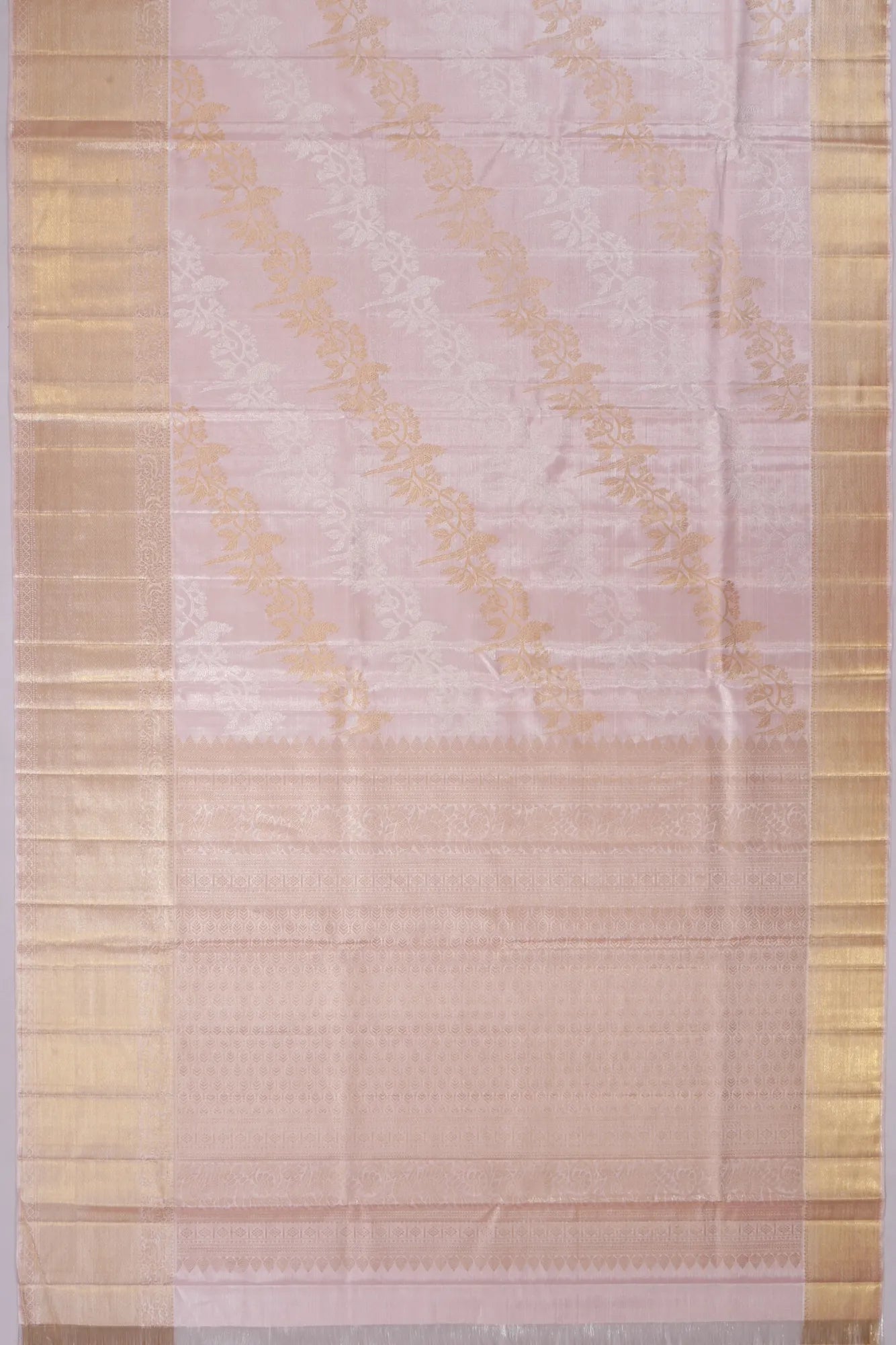 Kankatala Kanchipuram Silk Tissue Jaal Baby Pink Saree g2