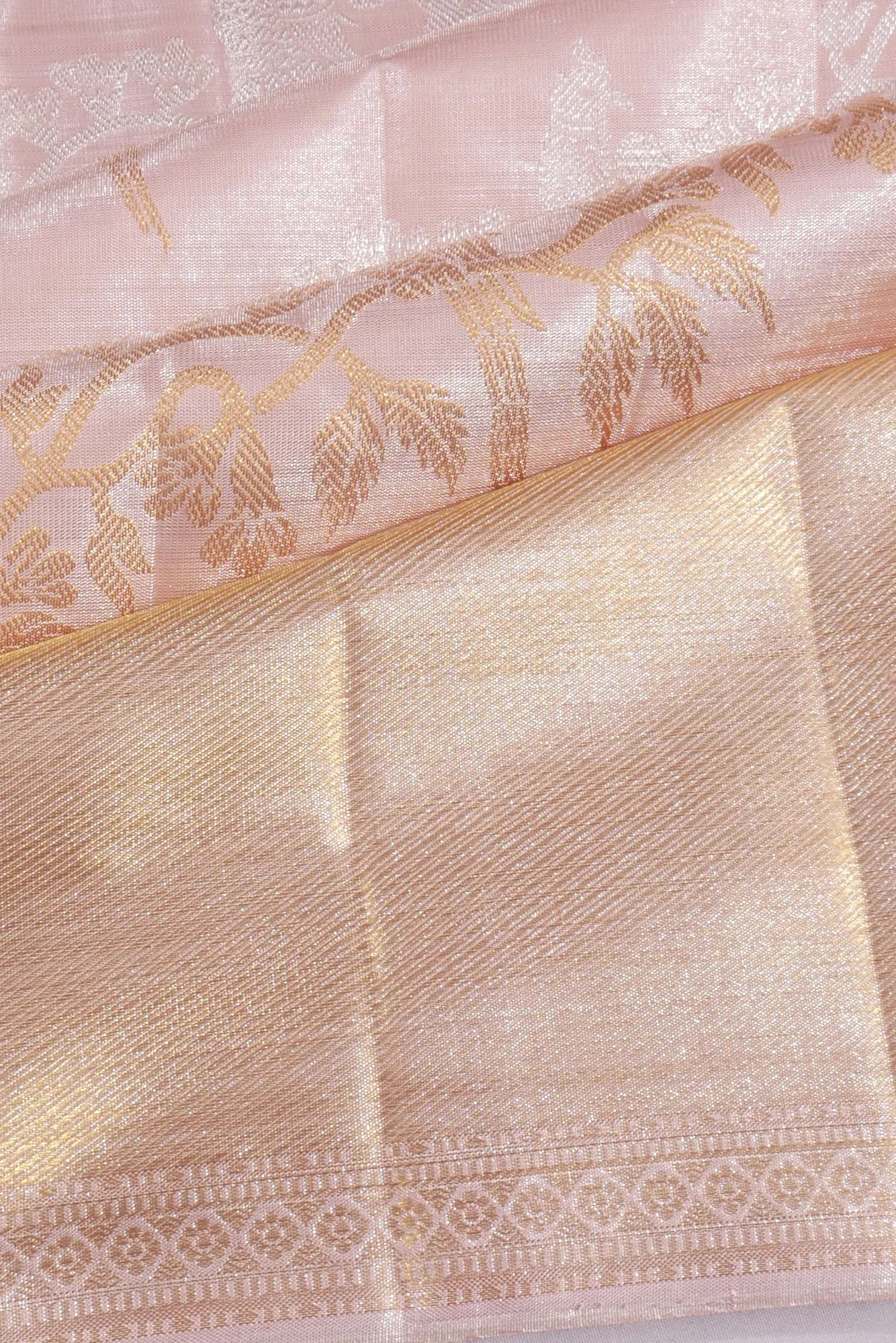 Kankatala Kanchipuram Silk Tissue Jaal Baby Pink Saree g2