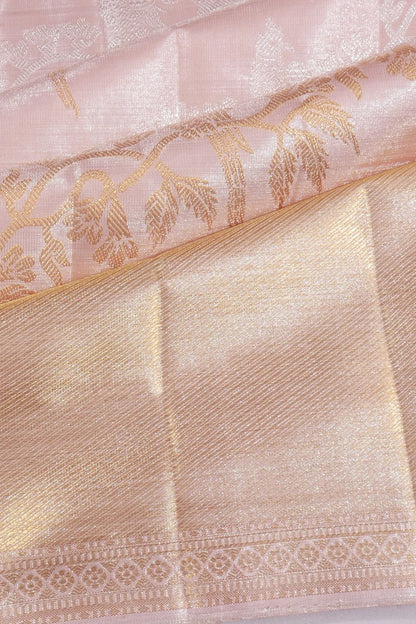 Kankatala Kanchipuram Silk Tissue Jaal Baby Pink Saree g2