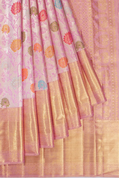 Kankatala Kanchipuram Silk Tissue Meenakari Jaal Baby Pink Saree g2