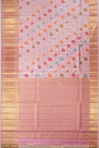 Kankatala Kanchipuram Silk Tissue Meenakari Jaal Baby Pink Saree g2