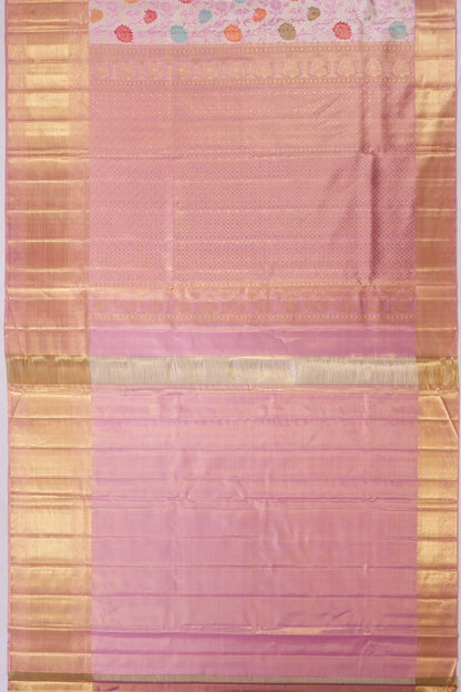 Kankatala Kanchipuram Silk Tissue Meenakari Jaal Baby Pink Saree g2