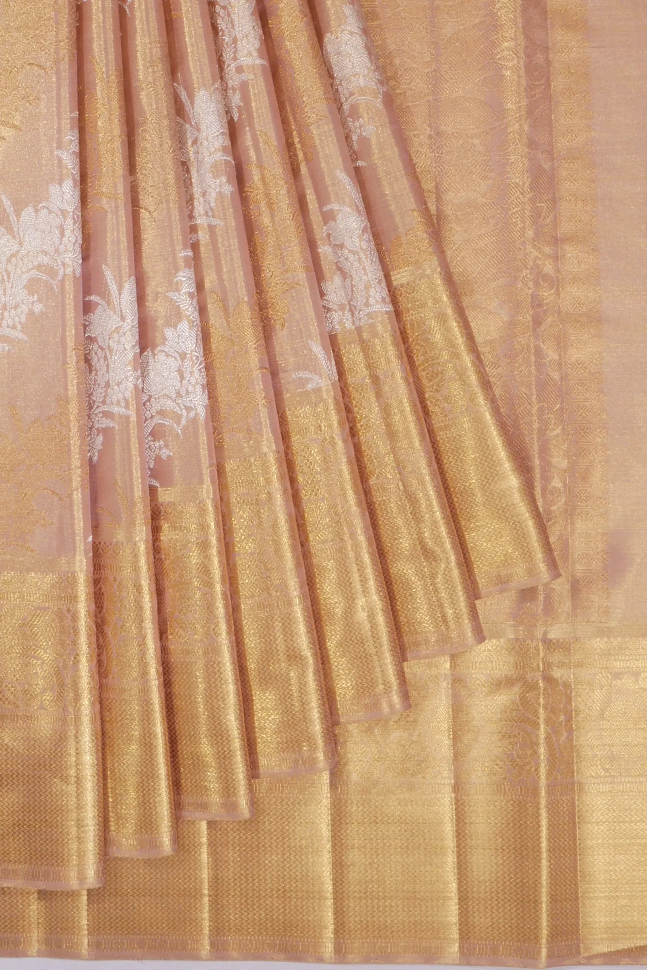 Kanchipuram Silk Tissue Jaal Baby Pink Saree