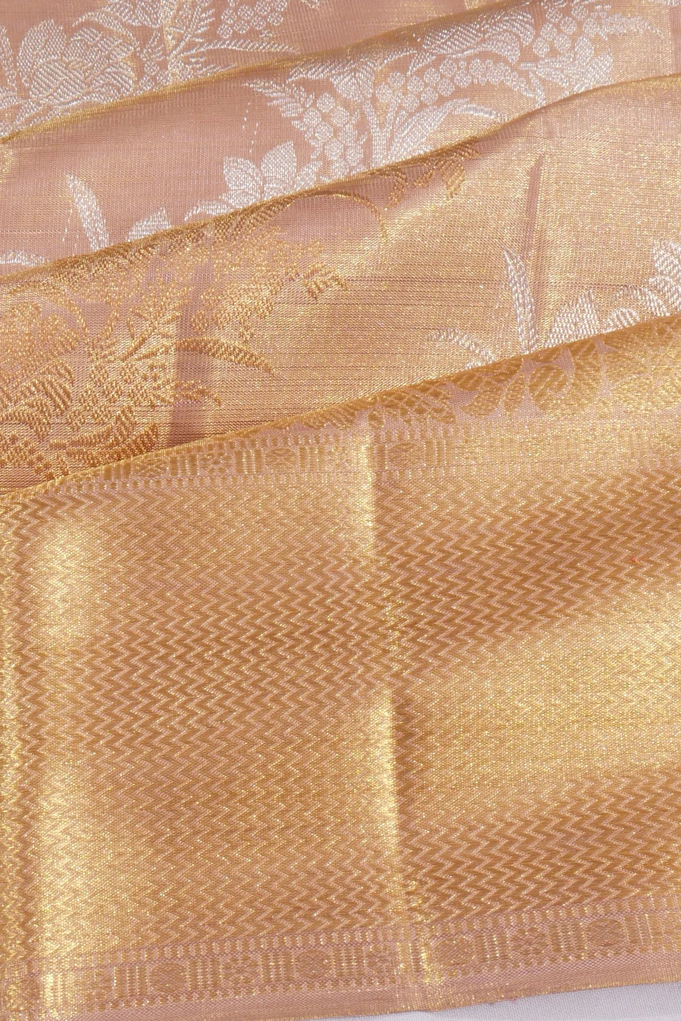 Kanchipuram Silk Tissue Jaal Baby Pink Saree
