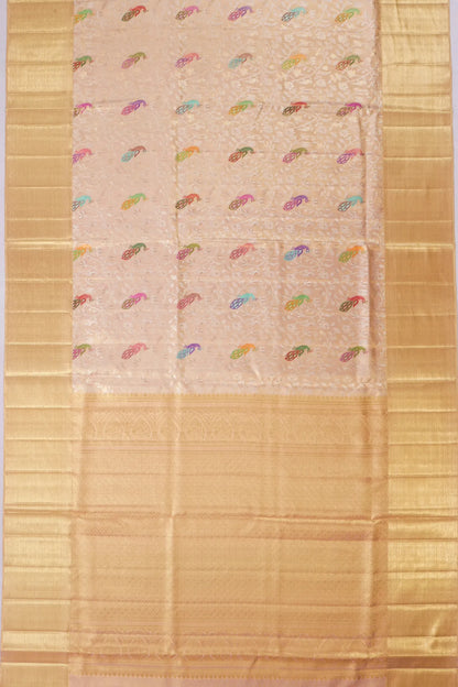 Kankatala Kanchipuram Silk Tissue Meenakari Jaal Peach Saree g2