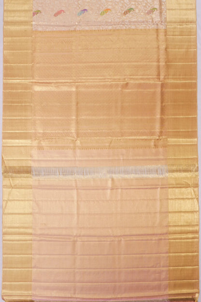 Kankatala Kanchipuram Silk Tissue Meenakari Jaal Peach Saree g2