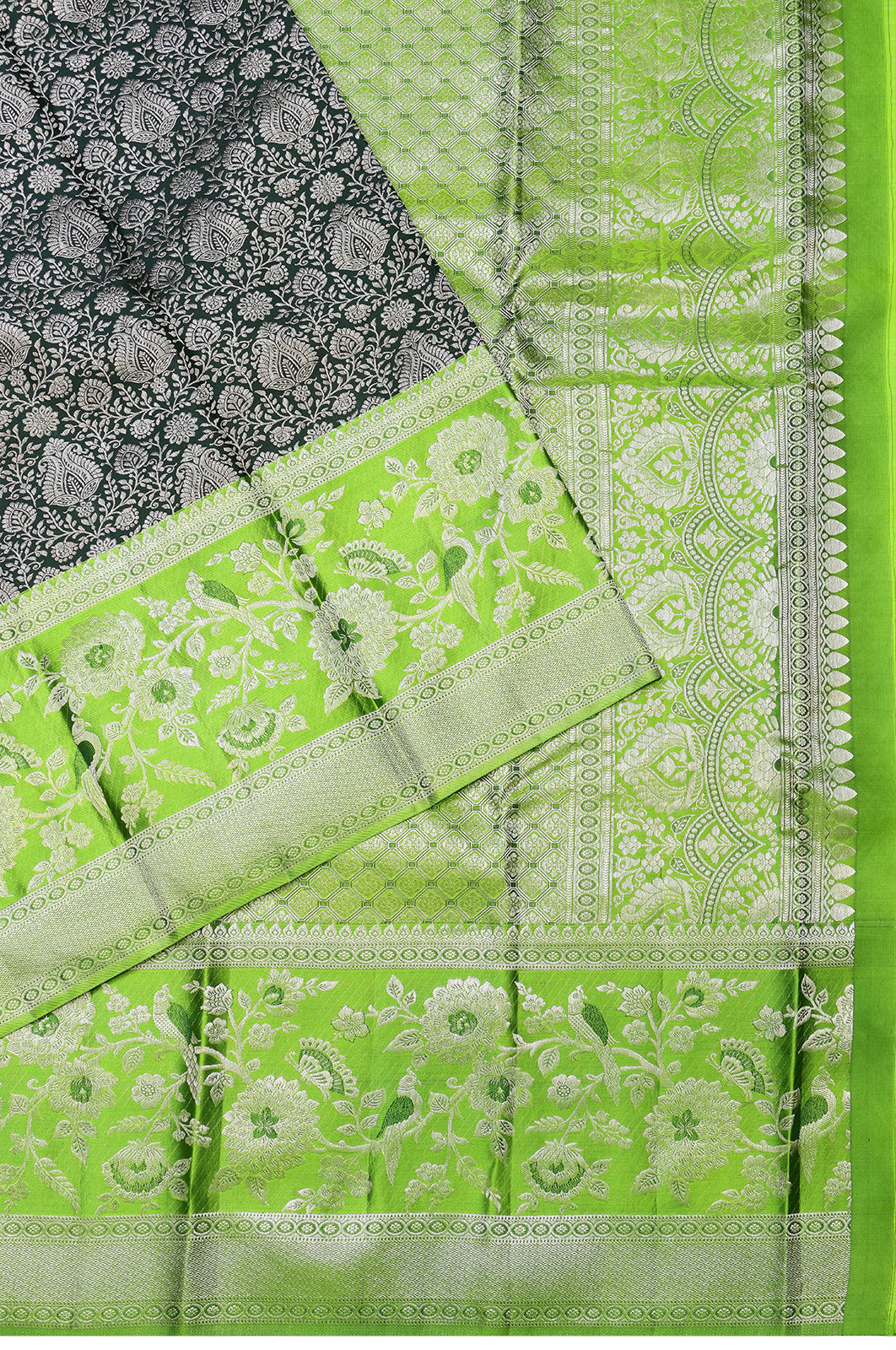 Taranga Kanchi Silk Brocade Bottle Green Saree
