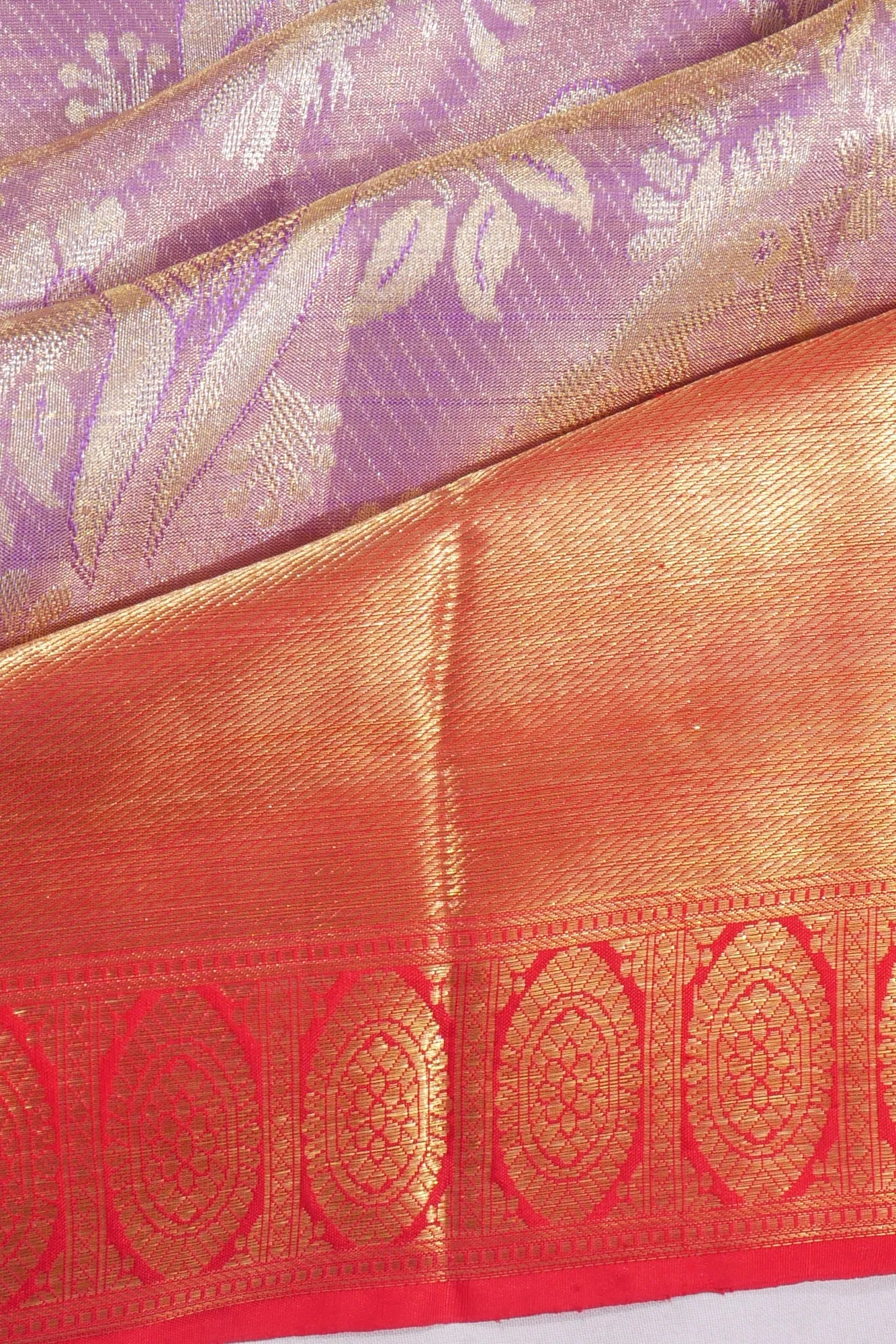 Kanchipuram Silk Tissue Brocade Lavender Saree