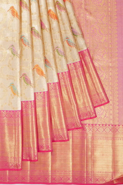 Kankatala Kanchipuram Silk Tissue Meenakari Jaal Gold Saree g2
