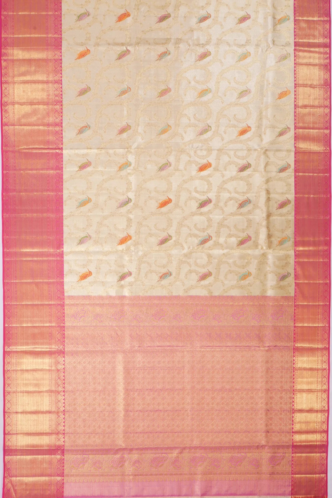 Kankatala Kanchipuram Silk Tissue Meenakari Jaal Gold Saree g2