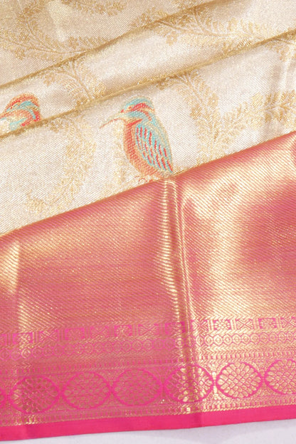 Kankatala Kanchipuram Silk Tissue Meenakari Jaal Gold Saree g2