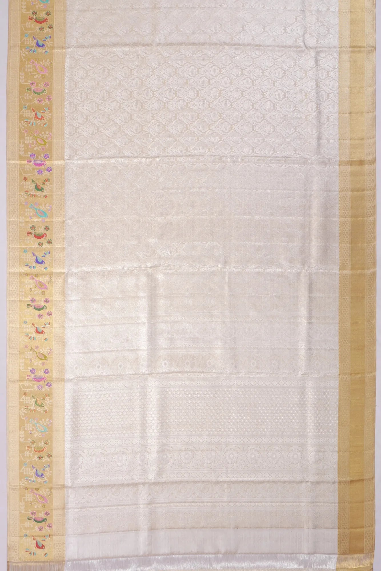 Kankatala Kanchipuram Silk Tissue Brocade Silver Saree g2